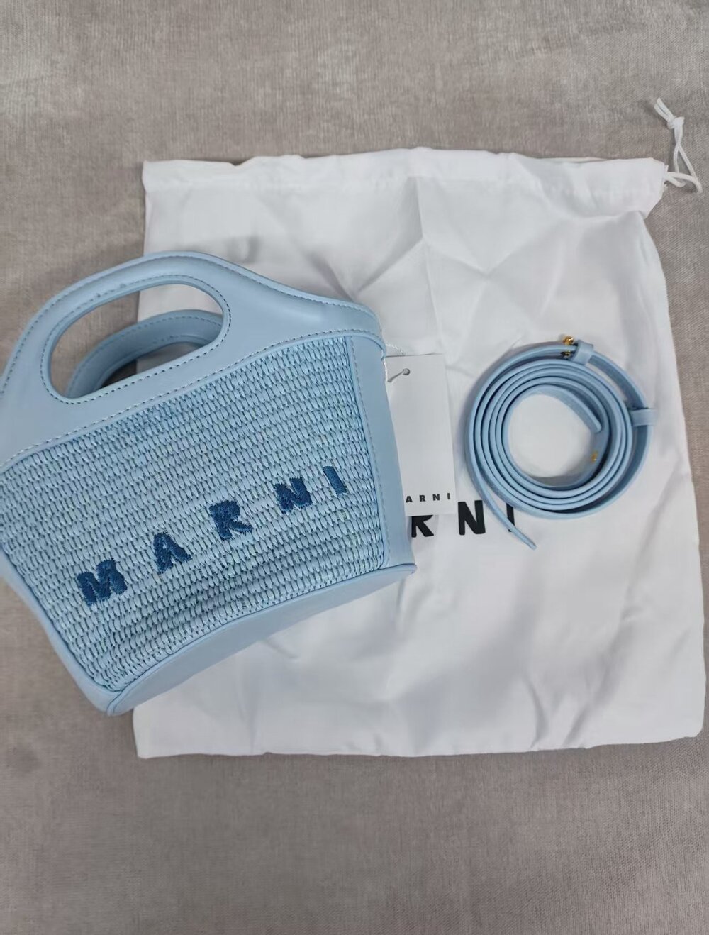 💙Marni Blue Mini Woven Tote Bag Summer Essential - Picture 3 of 7
